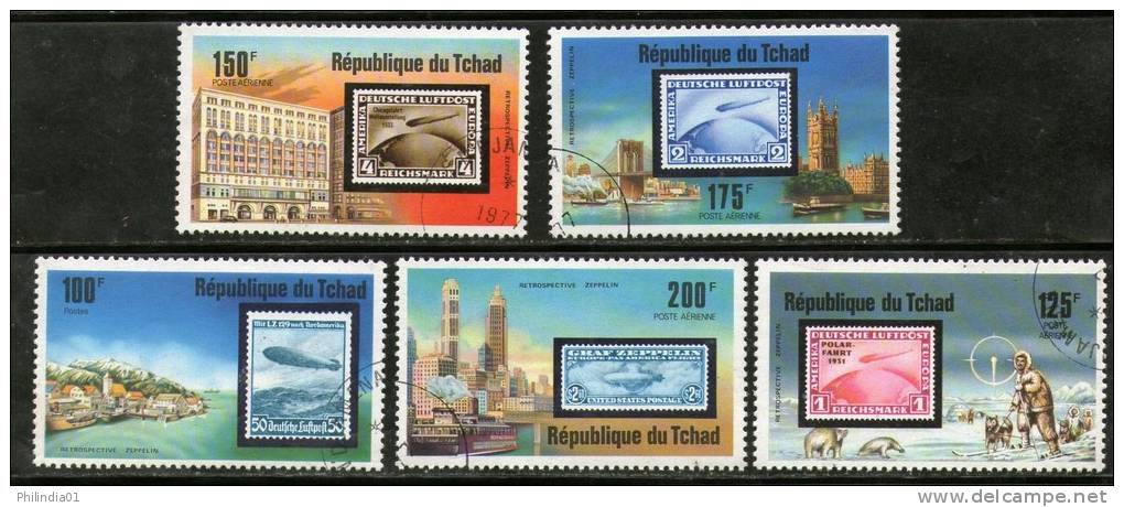 Chad 1977 Graf Zeppellin Aviation History Stamp On Stamp Sc 327,C206-9 Cancelled # 3878 - Zeppelin