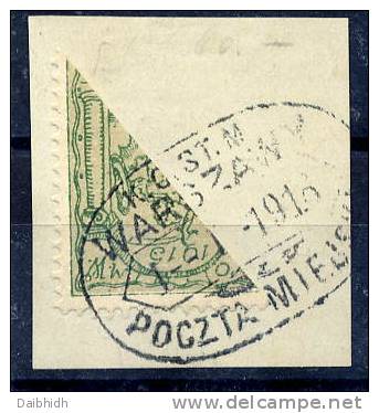 WARSAW LOCAL POST 1915 5 Gr Bisected Used On Piece.  Michel 1a - Gebruikt