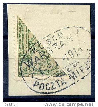 WARSAW LOCAL POST 1915 5 Gr Bisected Used On Piece.  Michel 1a - Usados