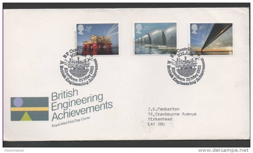 GB>>>FDC>BRITISH ENGINEERING ACHIEVEMENTS>ABERDEEN POSTMARK - 1981-1990 Decimal Issues