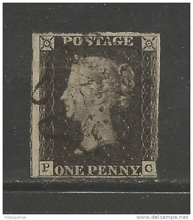 UNITED KINGDOM 1840 Used Stamp Victoria 1p Black Nr. 1 - Usados