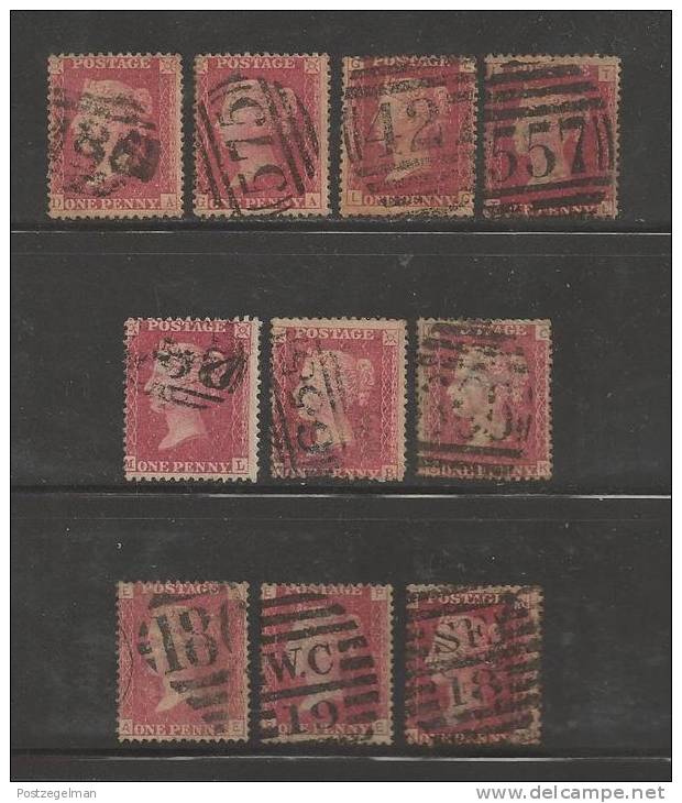 UNITED KINGDOM 1858 Used Stamp Victoria 1p Red (10 Stamps) Nr. 16 - Oblitérés