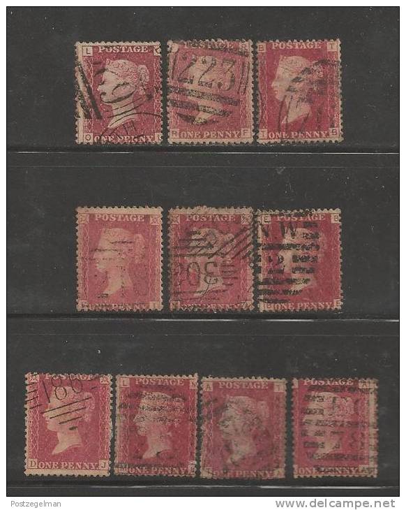 UNITED KINGDOM 1858 Used Stamp Victoria 1p Red (10 Stamps) Nr. 16 - Oblitérés