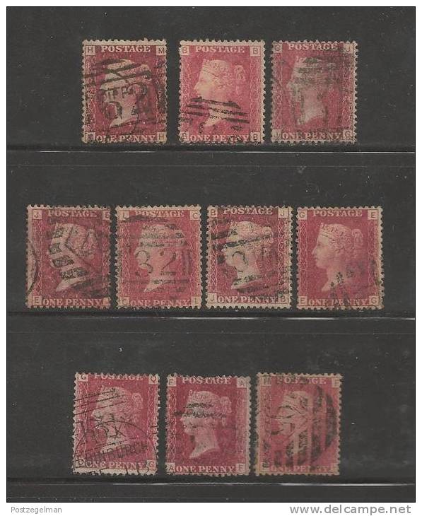 UNITED KINGDOM 1858 Used Stamp Victoria 1p Red (10 Stamps) Nr. 16 - Oblitérés