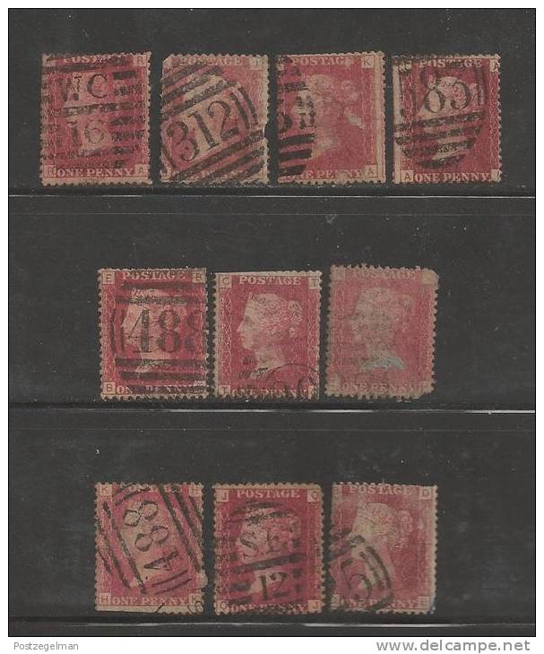 UNITED KINGDOM 1858 Used Stamp Victoria 1p Red (10 Stamps) Nr. 16 - Oblitérés