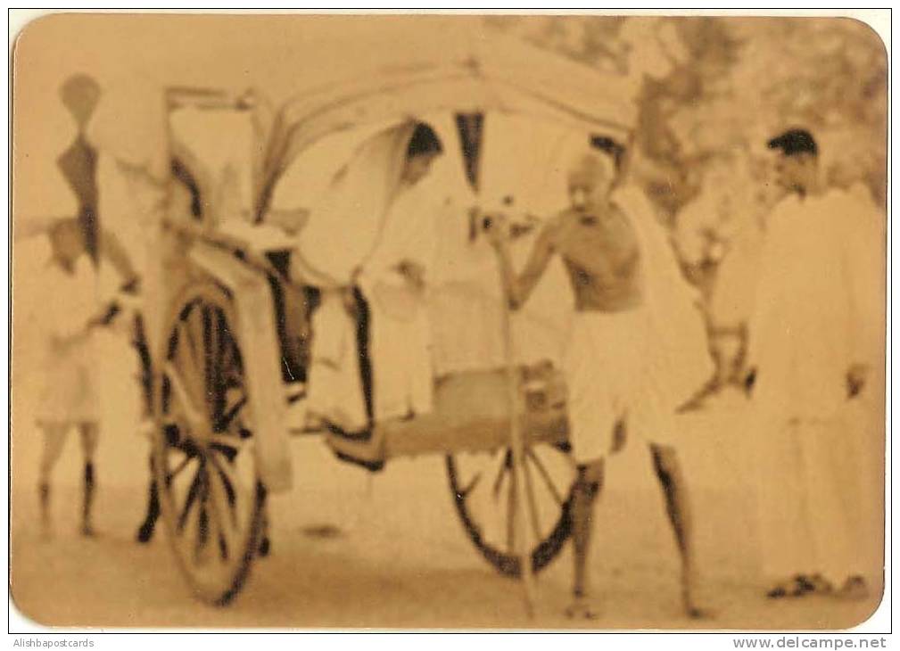 Mahatma Gandhi, Cow Cart, Vehicle, Picture Postcard, India As Scan - Mahatma Gandhi