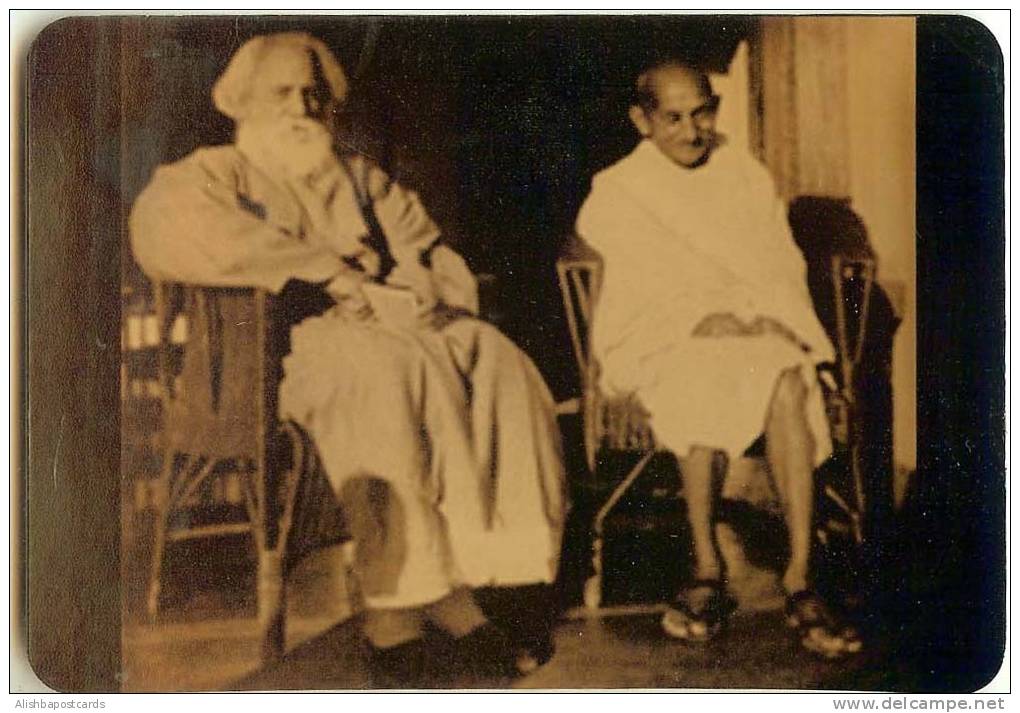 Mahatma Gandhi With Ravindranath Tagore, Music, Poet, Nobel Prize, Picture Postcard, India As Scan - Mahatma Gandhi