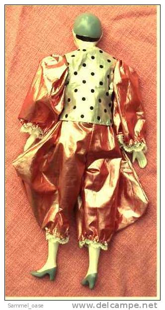 Harlekin Puppe Aus Porzellan - Mit Neckischem Hellrotem Anzug   -  Größe Ca. 41 Cm - Puppen