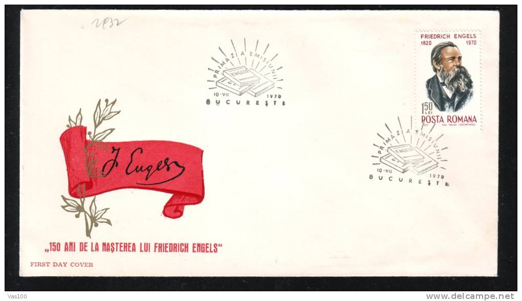 FRIEDRICH ENGELS, POLITICAL PHILOSOPHER, 1970, COVER FDC, ROMANIA - Altri & Non Classificati