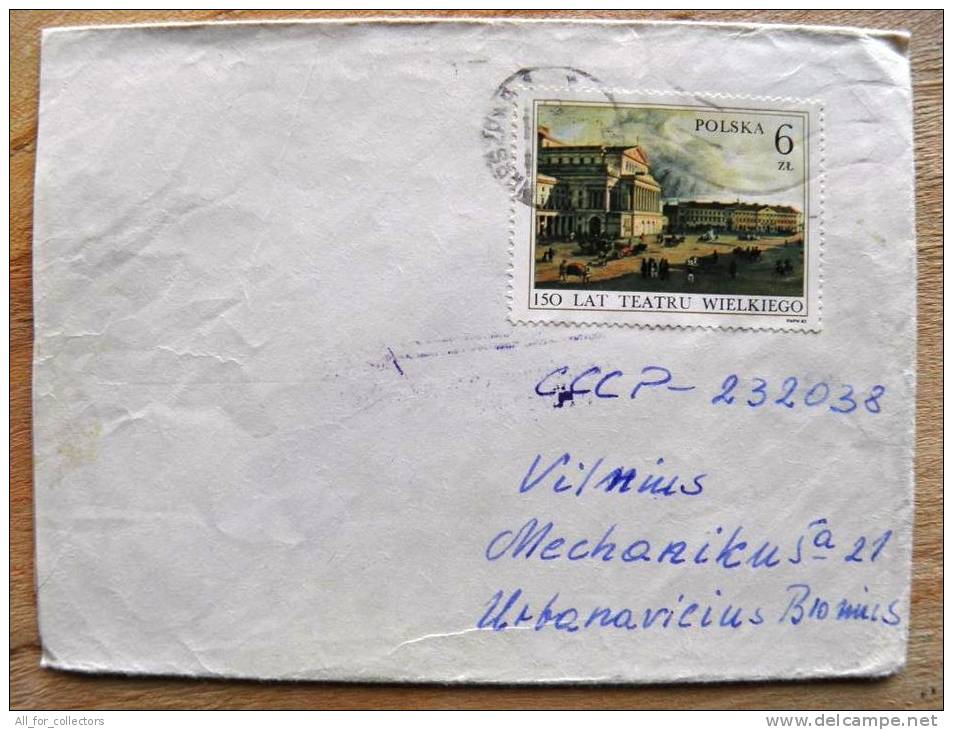 2 Scans, Cover Sent From Poland To Lithuania, 1983, Theatre, Painting, Cancel That Was Opened For Internal Inspection - Lettres & Documents