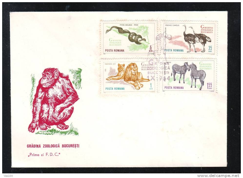 MONKEY, 1964, COVER FDC, ROMANIA - Affen