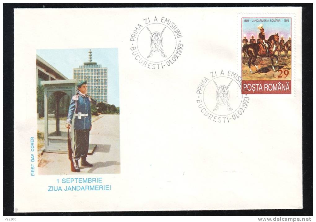 JANDARMERY, 1993, COVER FDC, ROMANIA - Politie En Rijkswacht