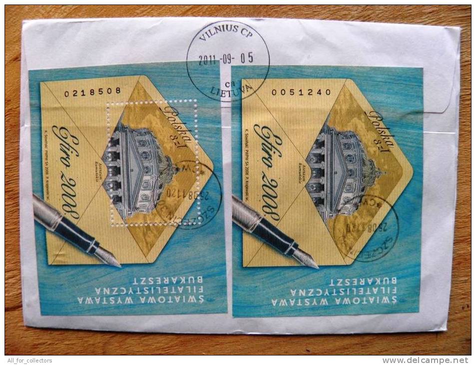 2 Scans, Registered Cover Sent From Poland To Lithuania, 2 S/s Efiro 2008 Philatelic Exhibition, Imperf - Cartas & Documentos