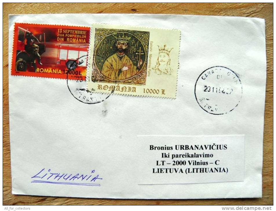 Cover Sent From Romania To Lithuania, Fire, Fireman, Epitrahil, - Covers & Documents