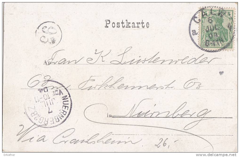 Calw, Partie An Der Nagold, Stempel: Calw 6.JUL 1904 Nach Nürnberg Mit Briefträgerstempel 93 - Calw