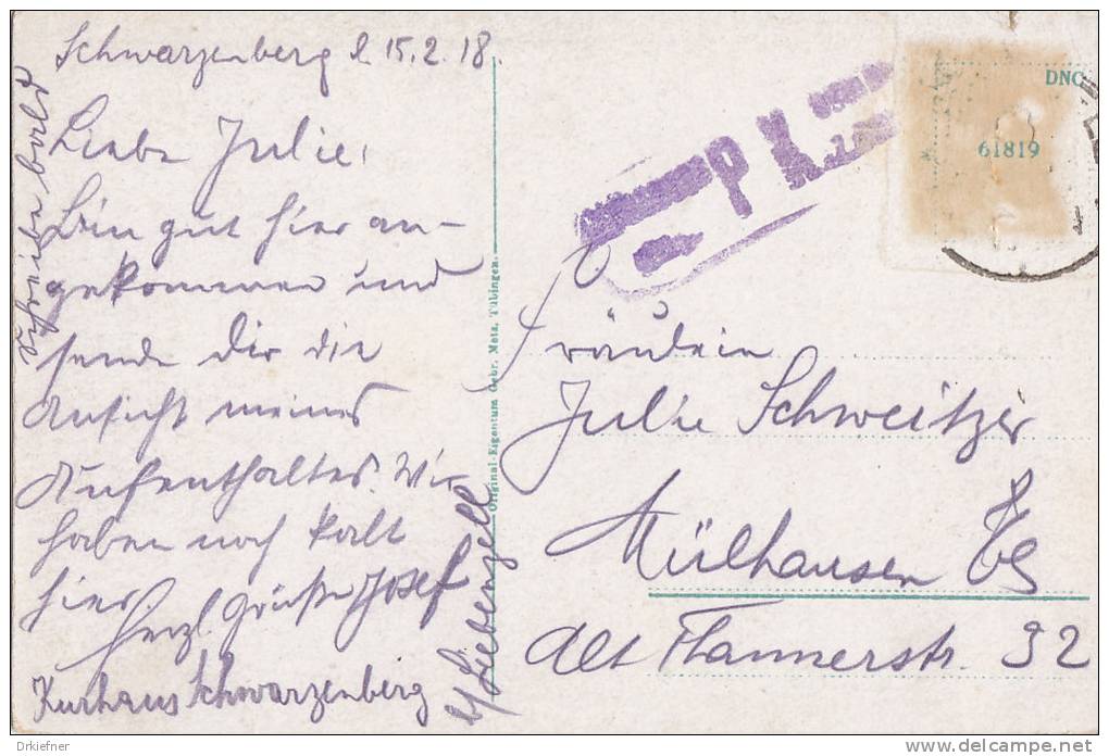 LITHO: Schwarzenberg Bei Bad Liebenzell, Krs. Calw, Kurhaus, Um 1915 - Calw