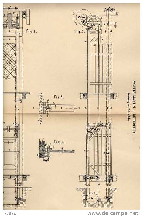 Original Patentschrift - M. Martin In Bitterfeld , 1887 , Fahrstuhl , Lift , Aufzug !!! - Architektur