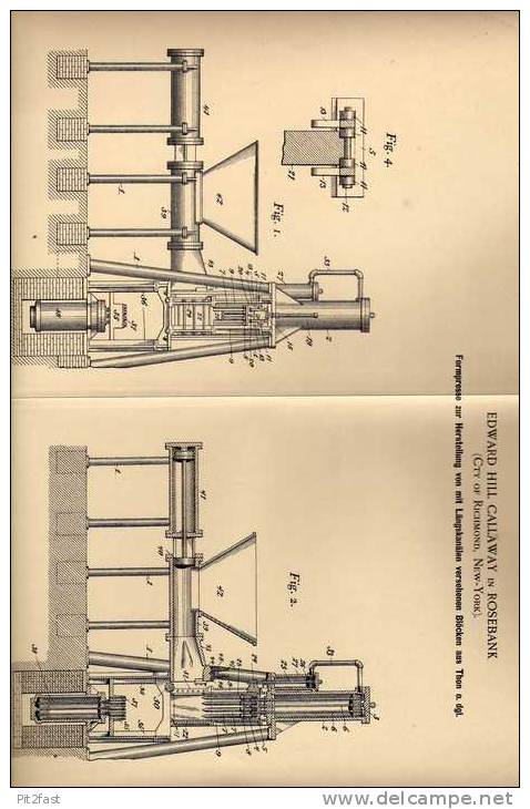 Original Patentschrift - E. Callaway In Rosebank , 1898 , Presse Für Formen Aus Thon !!! - Maschinen