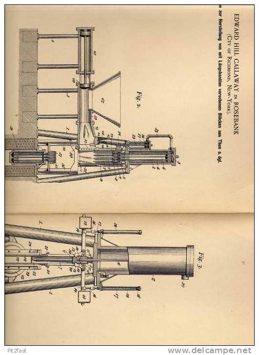 Original Patentschrift - E. Callaway In Rosebank , 1898 , Presse Für Formen Aus Thon !!! - Macchine