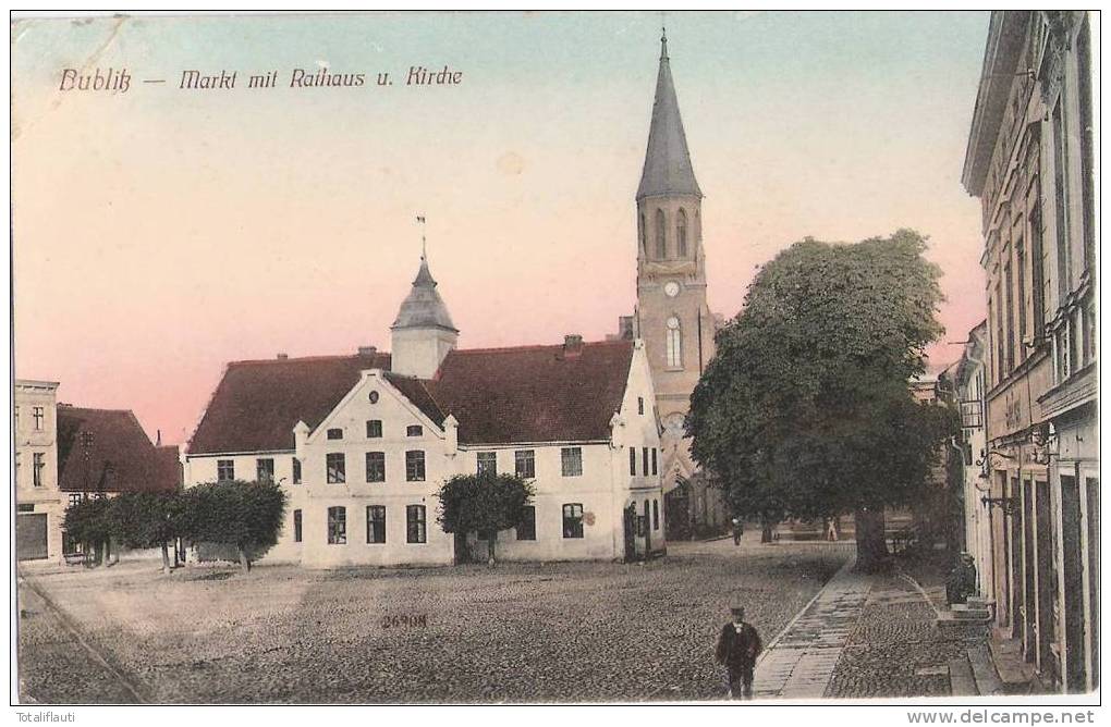 Bublitz Markt Rathaus Kirche Color Belebt Ungelaufen Bobolice - Pommern