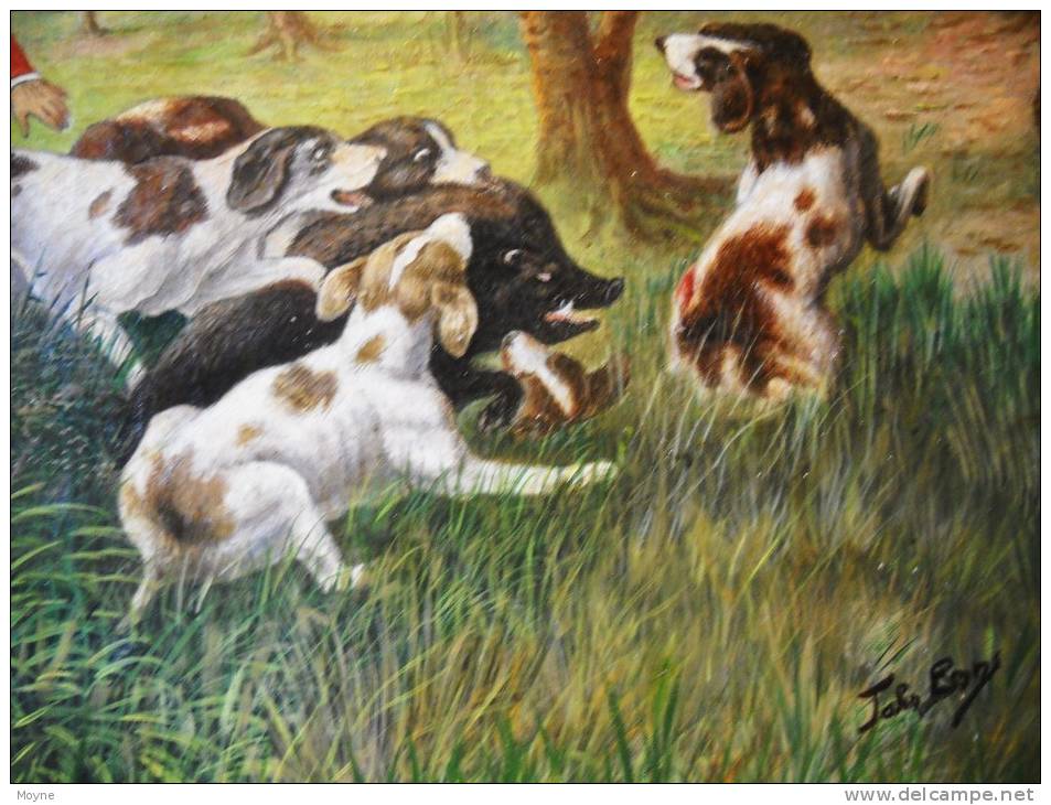 CHASSE   à   COURRE -    " LA  CAPTURE Du SANGLIER " - HUILE  SUR  TOILE Signée En Bas à Droite  VENNERIE   Gd Format - Oils