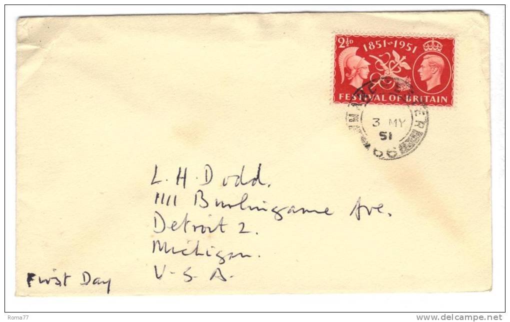 BA61 - GRAN BRETAGNA , FDC Festival Il 2 1/2 Pence : 3/5/1951 - ....-1951 Pre Elizabeth II