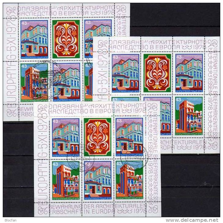Europa-Tag 1978 Essen Bulgarien 3xBlock 81 **,SST Plus O 135€ Bewahrung Kulturerbe Overprint On The Sheet Fogli Bulgaria - Used Stamps