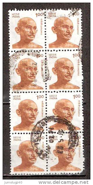 Timbre Inde République Y&T N°1085 (bloc De 8) Oblitéré. Gandhi. 100 P. - Gebruikt