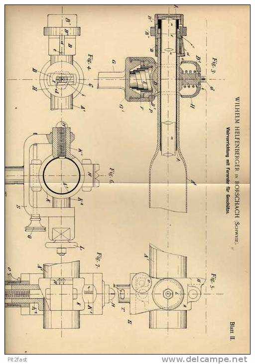 Original Patentschrift - W. Helfenberger In Rorschach , 1898 , Zielfernrohr Für Geschütz , Kanone , Fernrohr !!! - Optics