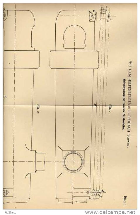 Original Patentschrift - W. Helfenberger In Rorschach , 1898 , Zielfernrohr Für Geschütz , Kanone , Fernrohr !!! - Optics