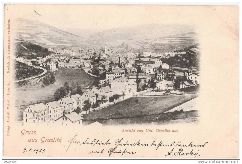 Gruss Aus Graslitz Ansicht Von Unter Graslitz Aus 9.1.1901 Nach Brandau Kraslice - Boehmen Und Maehren
