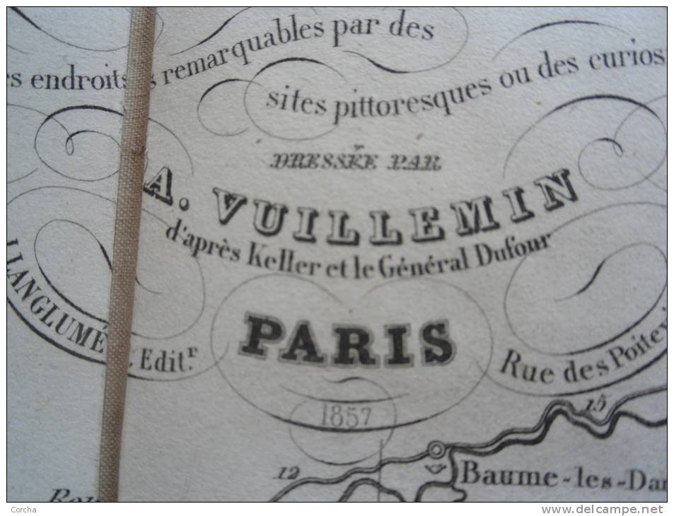 Carte ancienne illustrée de la SUISSE dressée par A Vuillemin  à Paris 1857