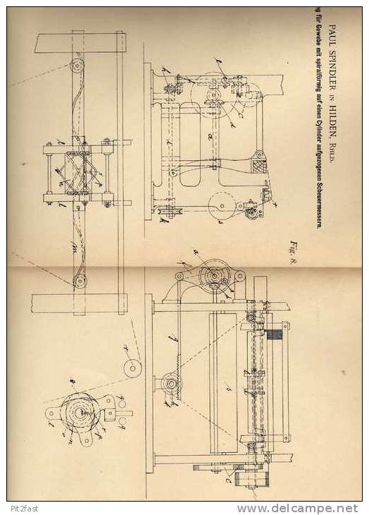 Original Patentschrift - P. Spindler In Hilden , 1899 , Scheuermaschine Für Gewebe , Textilien !!! - Maschinen