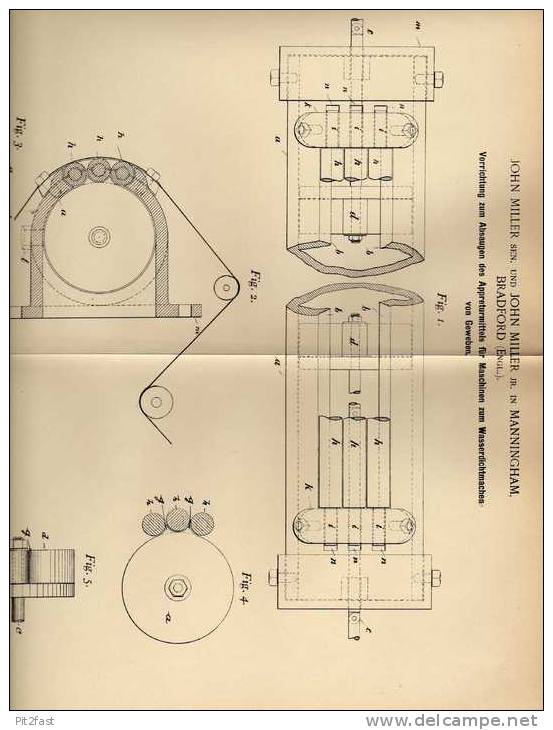 Original Patentschrift - J. Miller In Manningham , 1899 , Maschine Für Wasserdichte Gewebe !!! - Maschinen