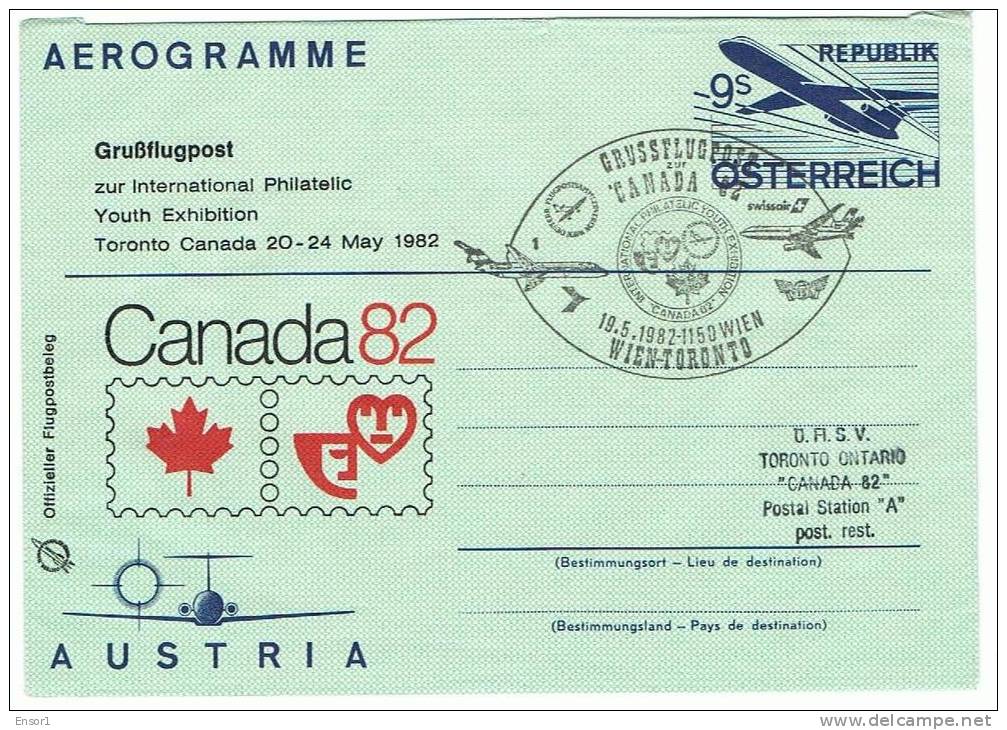 1982 Oostenrijk - Wenen - Toronto - Canada82 Aerogram - Premiers Vols