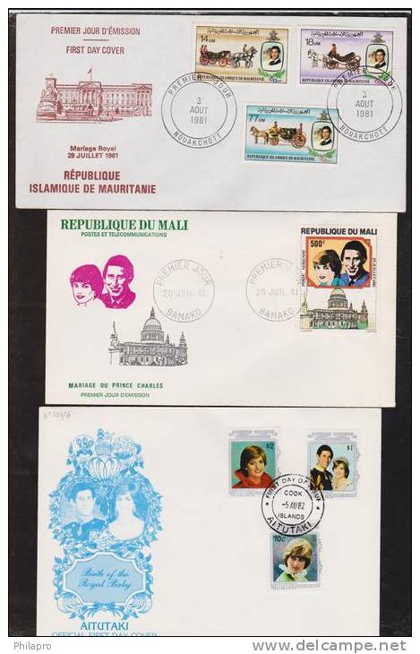 AITUKATI +MALI+MARITANIE   DIANA  3FDC  1981/1982  Réf 910 - Beroemde Vrouwen