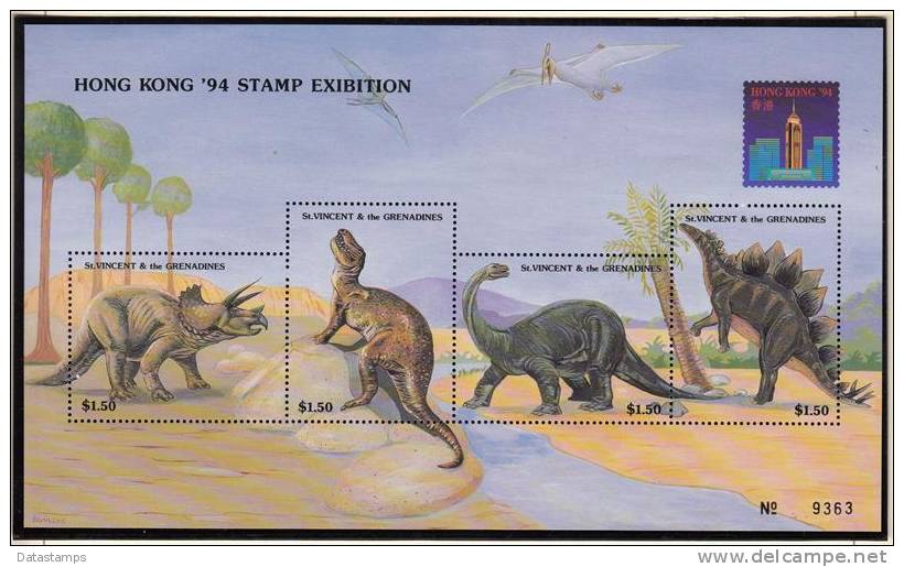 Michel Bl 306  -   Hong Kong '94 - Dinousaurs - XX - St.Vincent & Grenadines