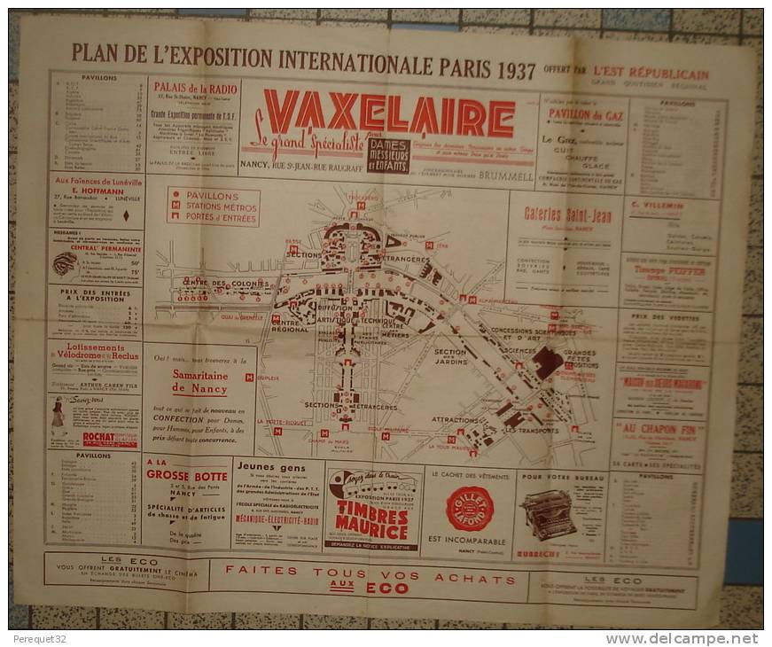 Plan De L'Exposition Internationale De Paris 1937.Au Dos Plan De Paris Et Du Metro.Offert Par L'Est Républicain. - Other Plans