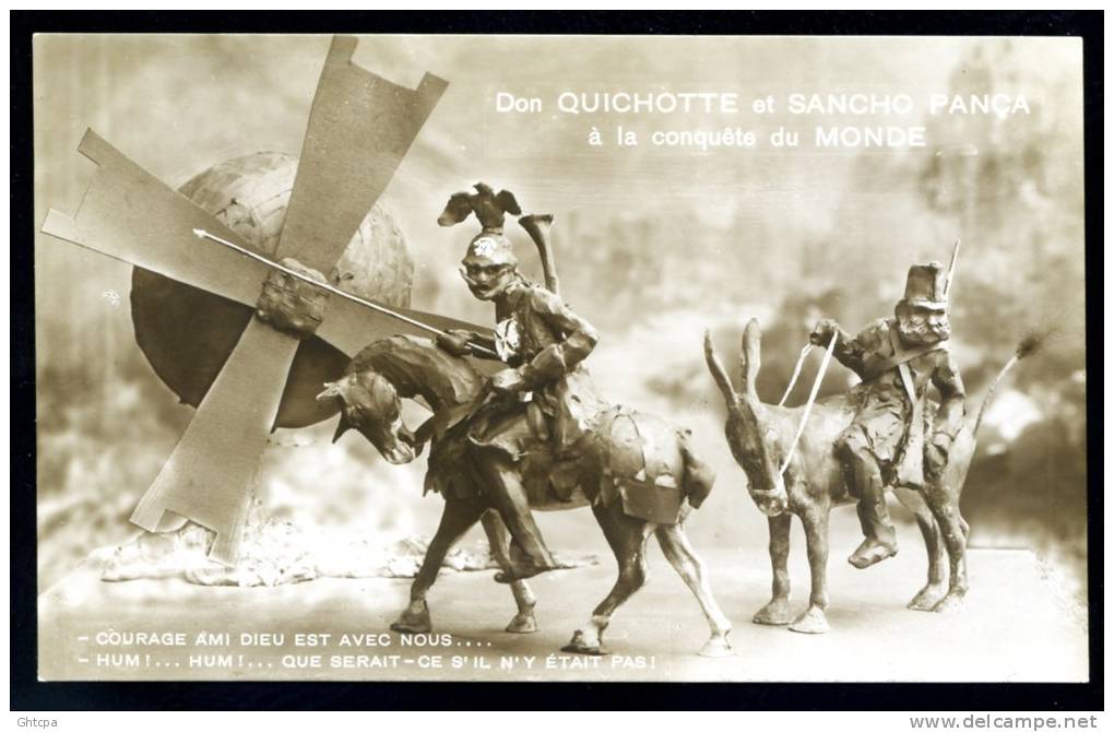 CPA. Guerre 1914-18. Sculpture Caricature : Don QUICHOTTE Et  SANCHO PANCA à La Conquête Du Monde. - Patriotiques