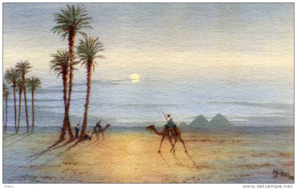 Egypt - Moonlight Scene Near The Pyramids Of Giza. (stained At Back) [CPM Postcard] - Gizeh