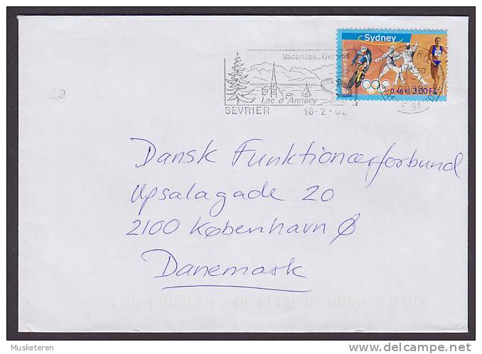 France SEVRIER 2002 Slogan Cover To Denmark Lac D'Annecy Olympic Games Olympische Spiele Radfahren Fencing - 1961-....