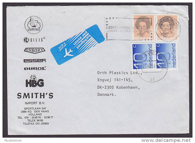 Netherlands DILIS OSBORN ESSEF DUROL HBG SMITH'S Airmail Luchtpost Ptt Post P 4579 Label 1988 Cover To Denmark - Poste Aérienne