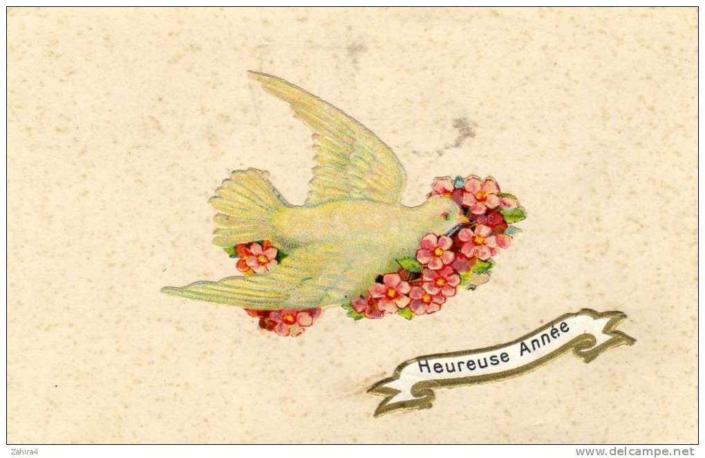 Collage Découpis  - Heureuse Année - Oiseau - Fleur - Autres & Non Classés