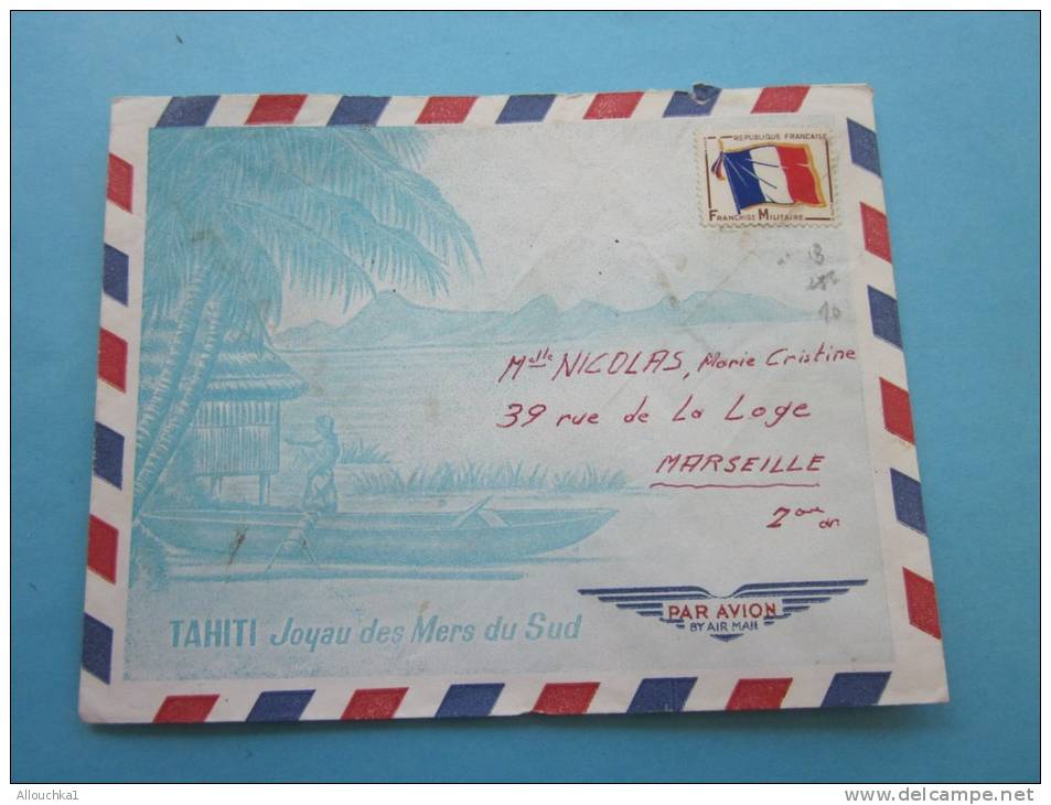 Militaria Lettre Illustrée De Tahiti Joyau Des Mers Du Sud : Polynésie Française Timbre F. M. No 13 - Autres & Non Classés