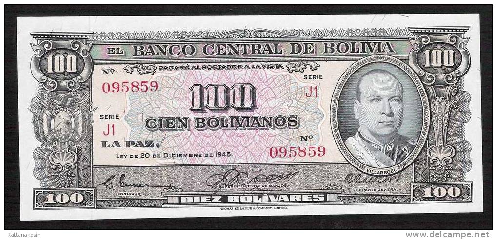 BOLIVIA   P147  100     BOLIVARES    1945    UNC. - Bolivie