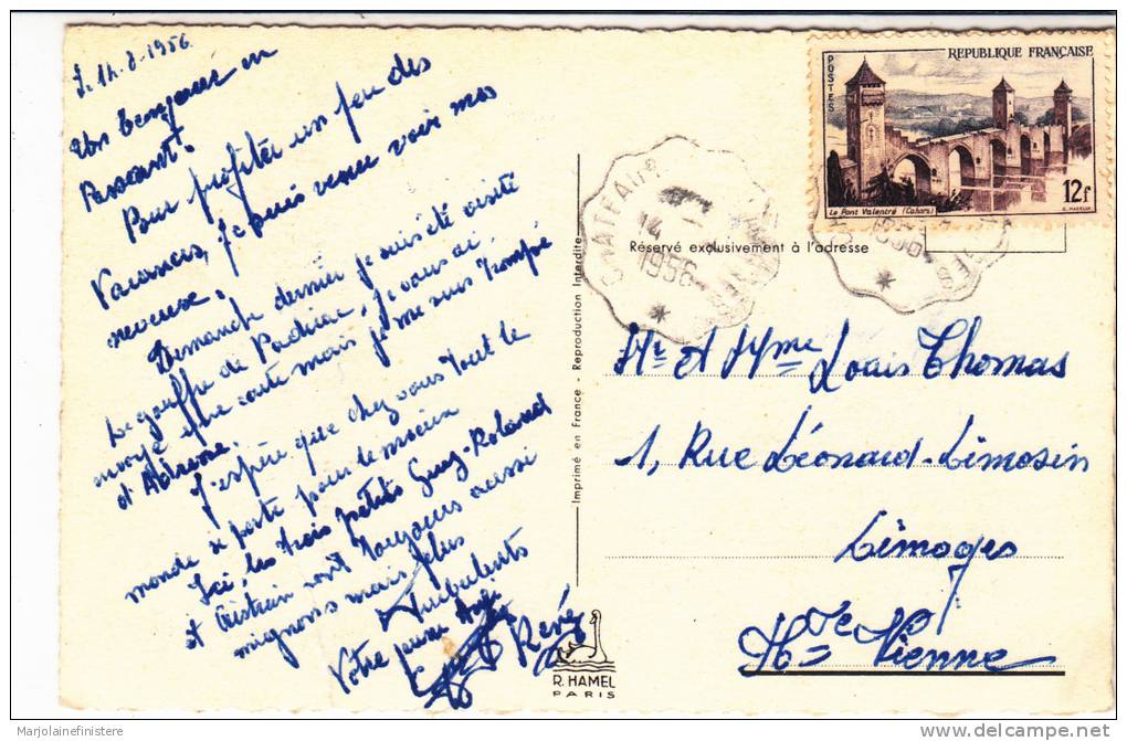 Dép. 85 - Amitiés De La Jonchère. Voyagée 14/08/1956. R. Hamel - Autres & Non Classés