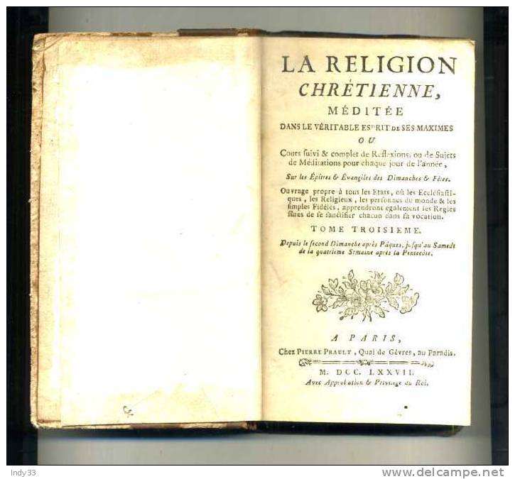 - LA RELIGION MEDITEE . TOME III . PARIS 1777 - 1701-1800