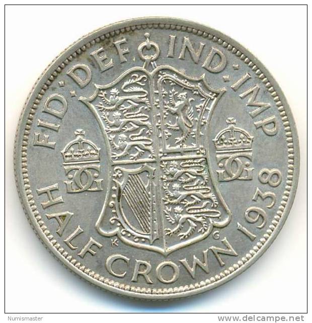 GREAT BRITAIN , 1/2 CROWN 1938 , SILVER COIN - K. 1/2 Crown