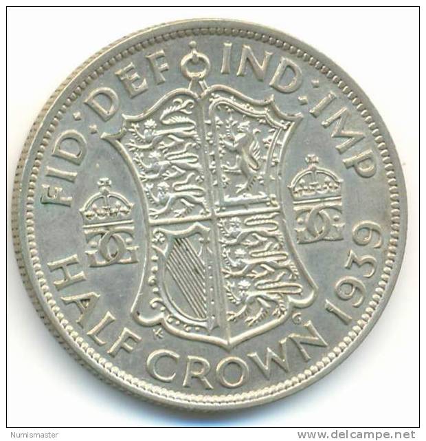 GREAT BRITAIN , 1/2 CROWN 1939 , SILVER COIN - K. 1/2 Crown