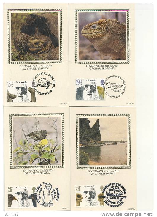 BENHAM SILK POSTCARDS - 1982 CHARLES DARWIN - SET OF 4 - FDC - 1981-1990 Decimale Uitgaven